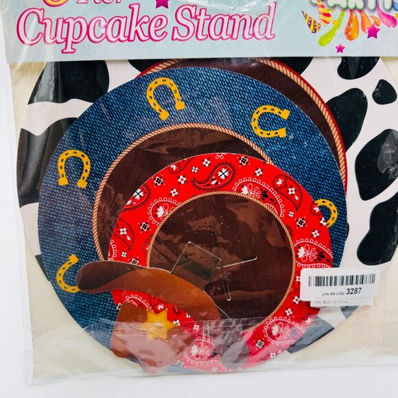 3-Tier Cupcake Stand Happy Party Western Theme Easy To Assemble Flat Storage - Picture 4 of 5